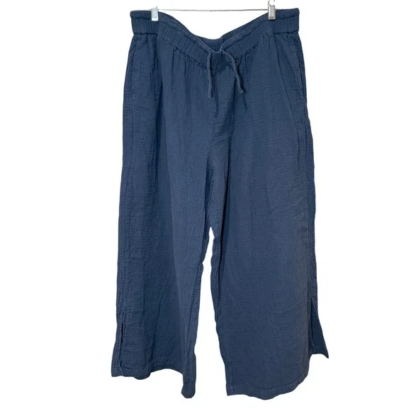 Pact Organic Coastal Double Gauze Split Hem Pants Blue Size XXL Lagenlook - Picture 2 of 11